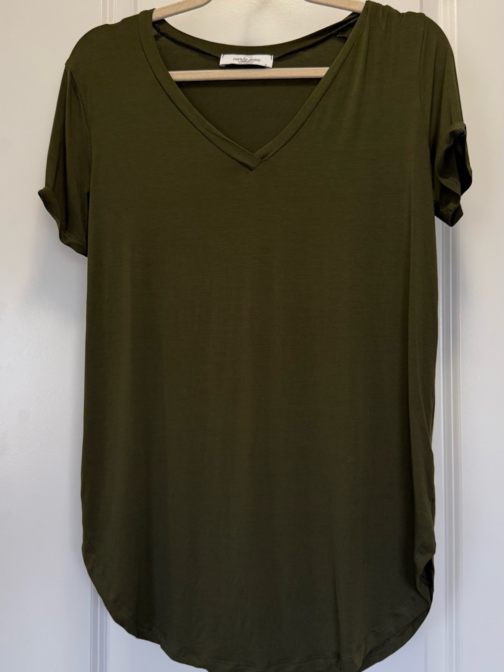 Cathy Jean Olive V-Neck Short Sleeve Tunic Top - Small
